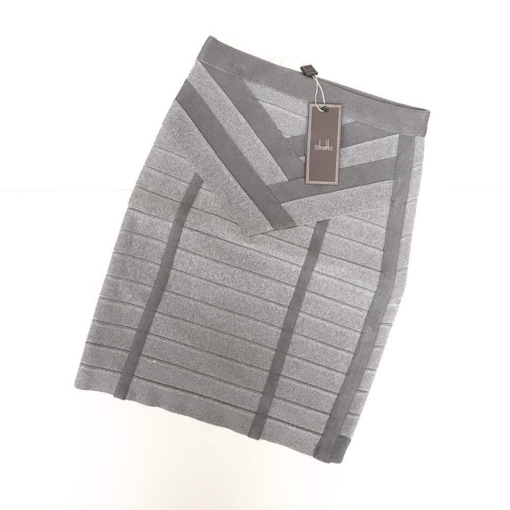NWT Stretta Silver Bandage Bodycon Skirt - XS